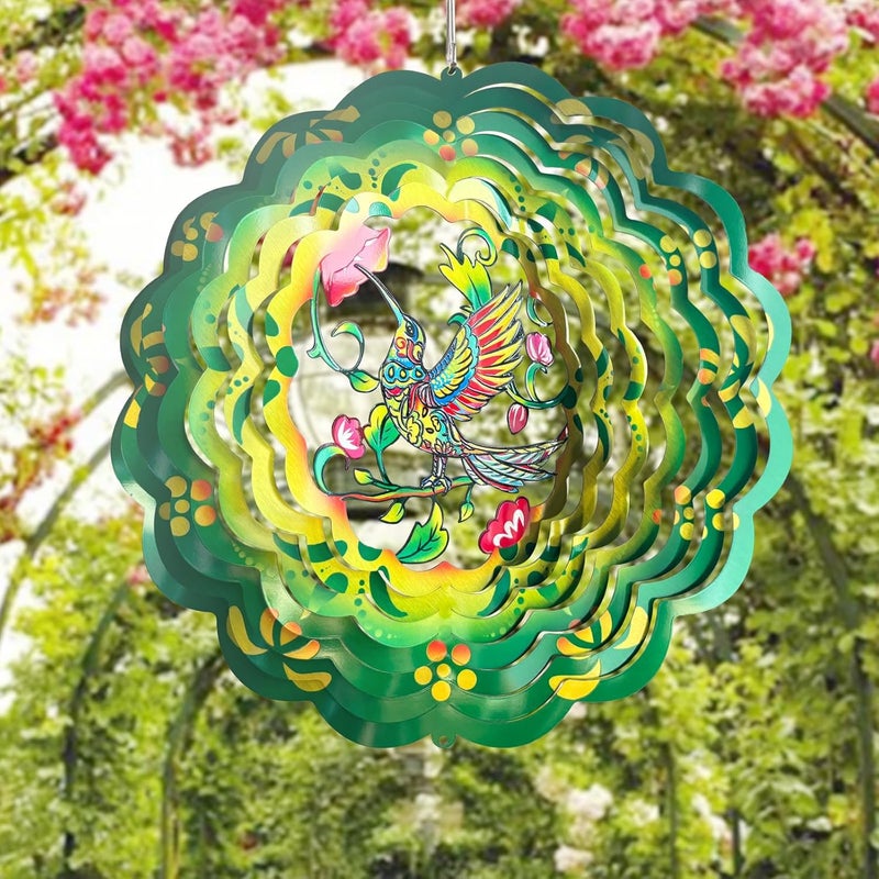 GOTOME Hummingbirds Wind SpinnersOutdoor: Birthday Gifts for Women Metal Garden Ornament - 12inch Hanging Wind Chime for Outside Decorations, Gardening Presents for Mom Grandma Her - Image 3